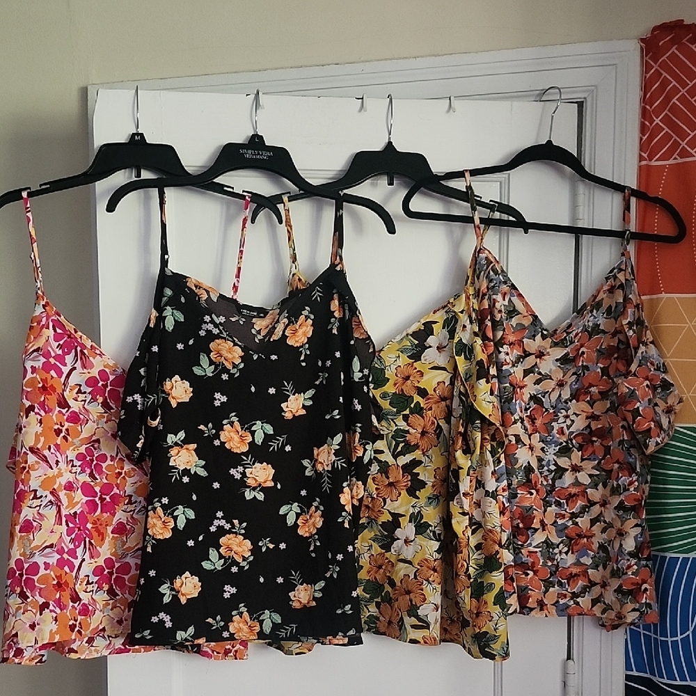 SHEIN Curve floral spaghetti strap tops with cold shoulder tops- 3 Available